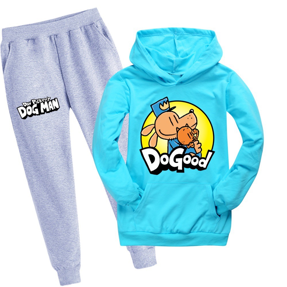 Hund Mann 2023 Frühling Herbst Neue Mittlere größe kinder Cartoon Jungen und Mädchen Mit Kapuze Pullover Set_voghion.com