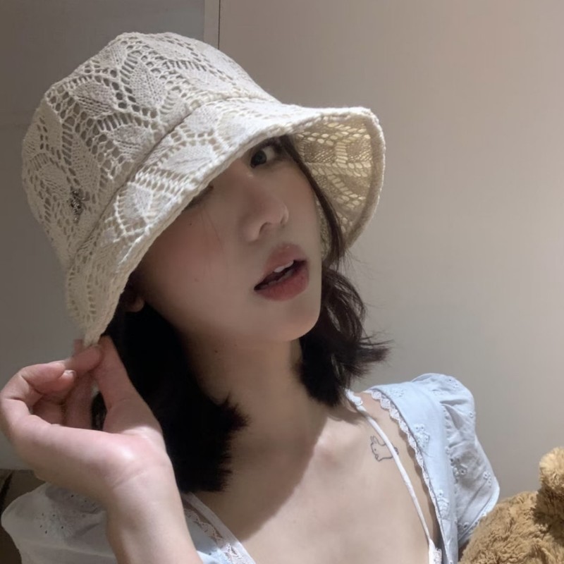 夏用の蕾漁師帽子、折りたたみ式アウトドアプレイ、中空ニット盆地帽子、日本と韓国の甘くて多用途の薄い日焼け止め帽子|undefined