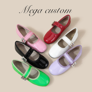 Girls' Leather Shoes 2025 Spring New Rhinestone Square Buckle Strap Buckle Fashionable Princess Shoes Children's Single Shoes Parent-Kids