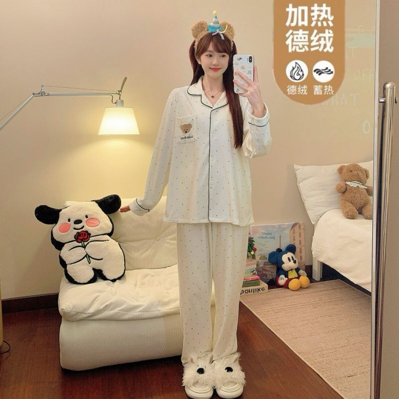 Al por mayor transfronterizo explosión de invierno de ternilla pijama caliente de manga larga de mujeres cardigans con la solapa ropa de hogar gruesa ropa exterior