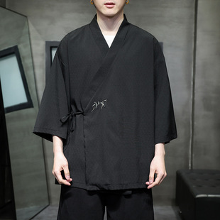 Summer New Men's Thin Chinese Style Oblique Lapel Robe Loose Large Size Casual Hanfu Jacket Dropshipping