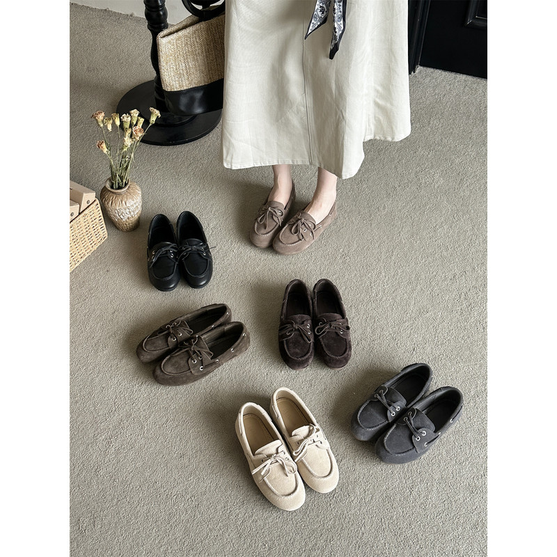 Retro Style Lace-Up Round-Toe Loafers for Women, Flat-Soled Versatile Casual Shoes, Slip-On Matte Leather Bean Shoes Retro Style Lace-Up Round-Toe Loafers for Women, Flat-Soled Versatile Casual Shoes, Slip-On Matte Leather Bean Shoes