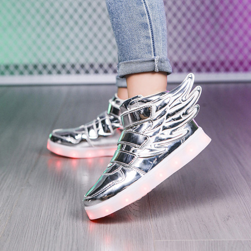 Factory cross-border direct sales high-top wing light-up LED charged shoes