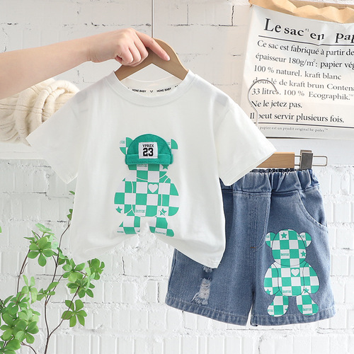 Short-sleeved shorts suit 2024 children's summer new style handsome thin summer two-piece set for boys and girls