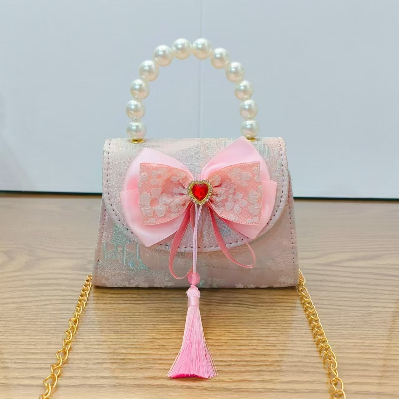 Bolsas de perlas de niñas lindas bolsas de arco de niñas antiguas bolsas de ropa antigua princesa para niños mochila inclinada