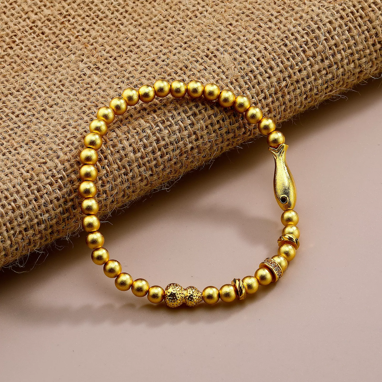 沙金古法圆珠手链组合串珠电镀珠子葫芦手串手饰ins小众设计批发