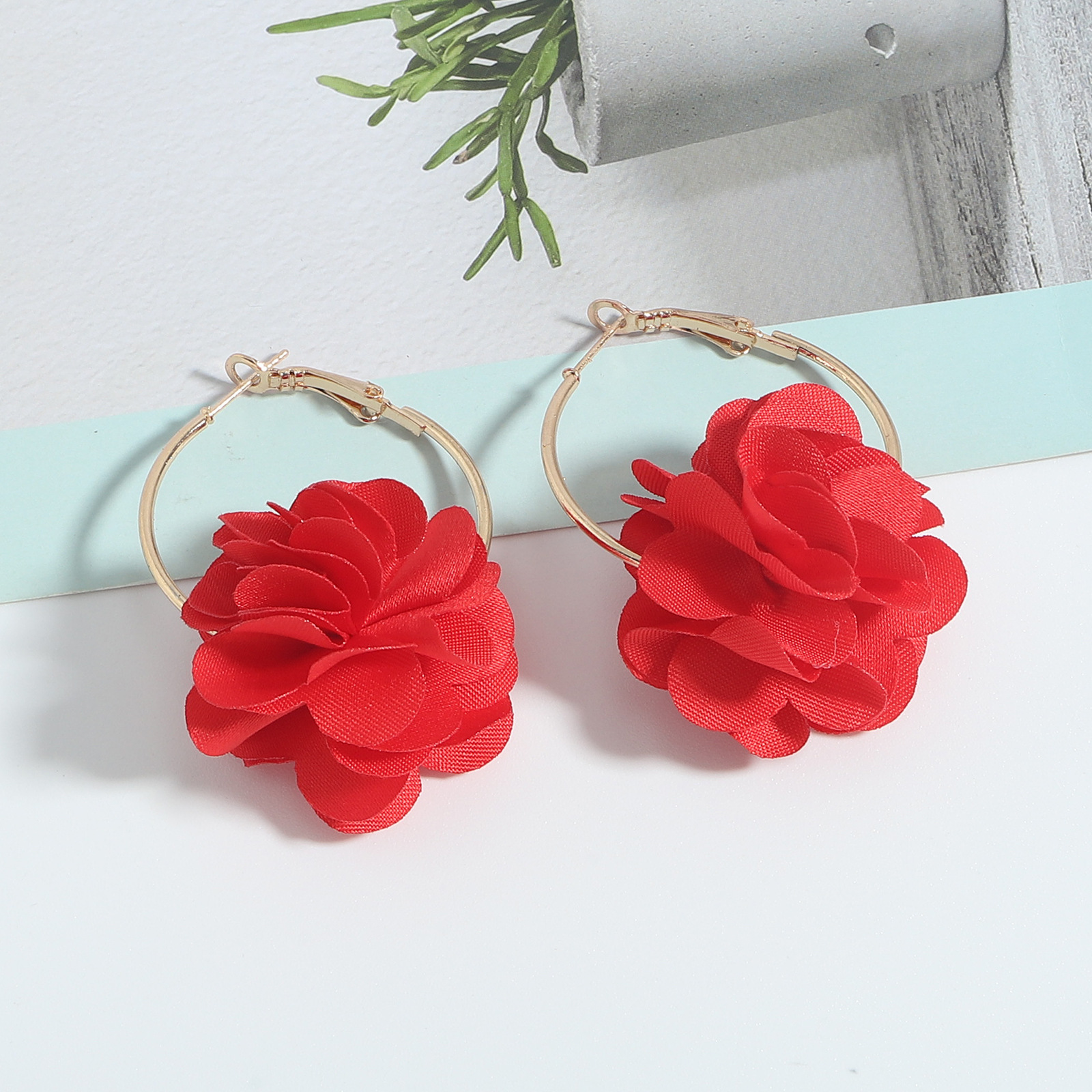 Nihaojewelry Jewelry Wholesale Fashion Fabric Flower Multi-layer Three-dimensional Earrings display picture 7