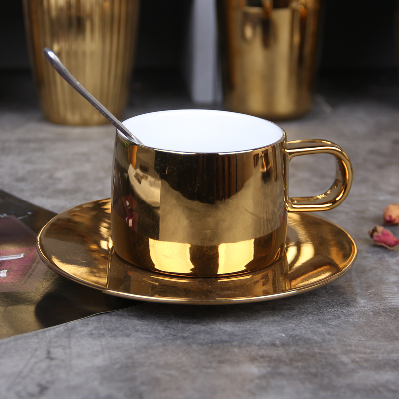 Nordic Oro Brillante Porcelana Taza de Leche De Cerámica Juegos Café