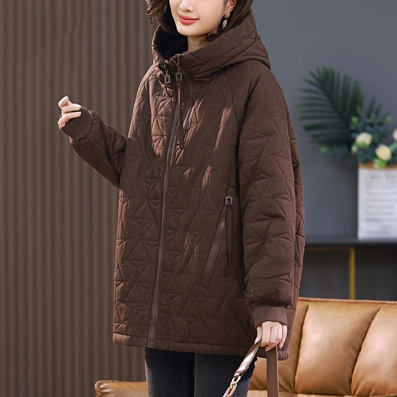 大码妈妈棉衣中长款冬季夹棉棉服中老年妈妈加肥加大宽松休闲棉袄