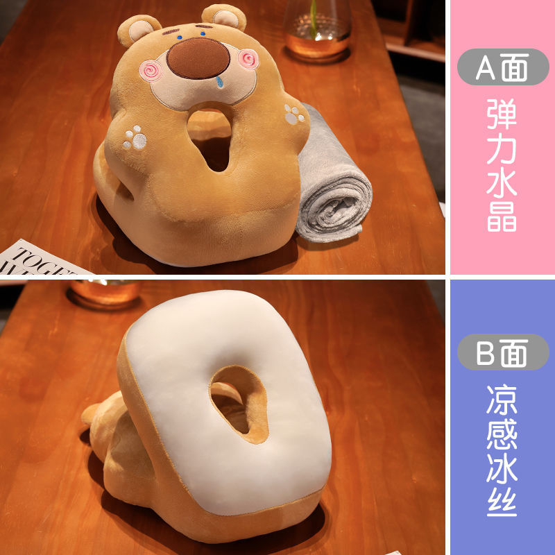 콧물 불곰 낮잠 베개 + 회색 담요 1* 1.7m