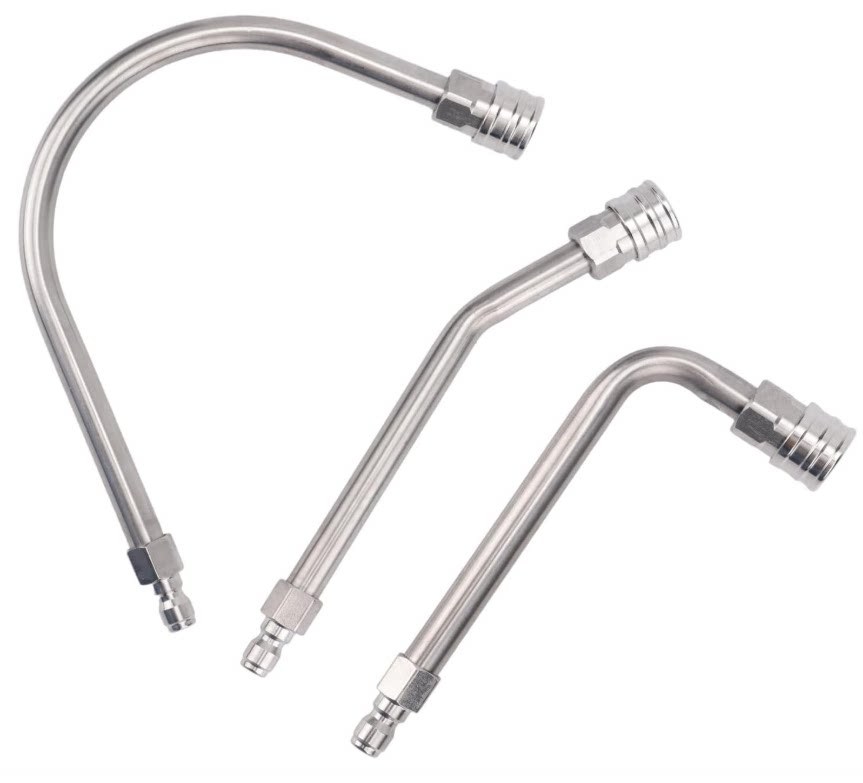 Juqianjin High Pressure Washer Stainless Steel Extension Wand 1/4 inch 4000psi (High pressure car wash water gun) - stainless-steel-3-piece-set-large-u25-degree-bend90-degree-bendapprox-15cm-long