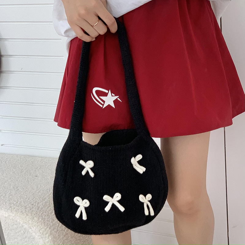 Bolsa de mano de mujer otoño / invierno nuevo estilo coreano atmósfera arco rojo tejido bolso de hombro lana