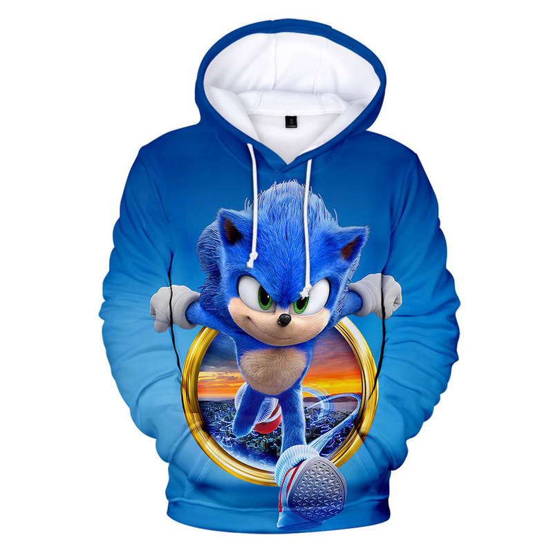 Cross-Border New Product Sonic Game Cross-Border E-Commerce Shadow Print Hooded Sweatshirt Cross-Border New Product Sonic Game Cross-Border E-Commerce Shadow Print Hooded Sweatshirt
