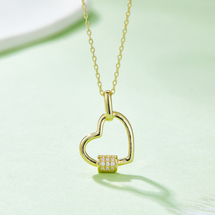 European and American Cross-Border Lock Cylinder Heart Pendant S925 Silver Moissanite D Grade 0.1Ct Heart New Moissanite Pendant