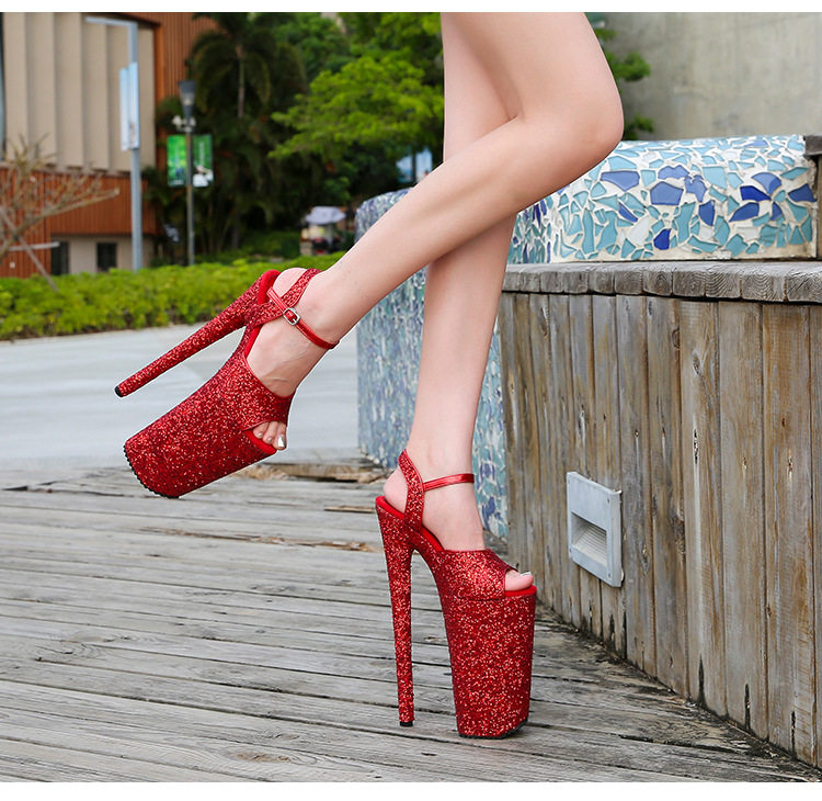 Giày sandal nữ gót nhọn 26 cm đế platform quai ngang — Màu bạc, Màu vàng, Màu đen, Màu đỏ chi tiết 20