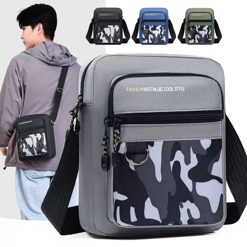 跨境新款潮流时尚休闲男士单肩斜挎包牛津布防水商务户外运动背包