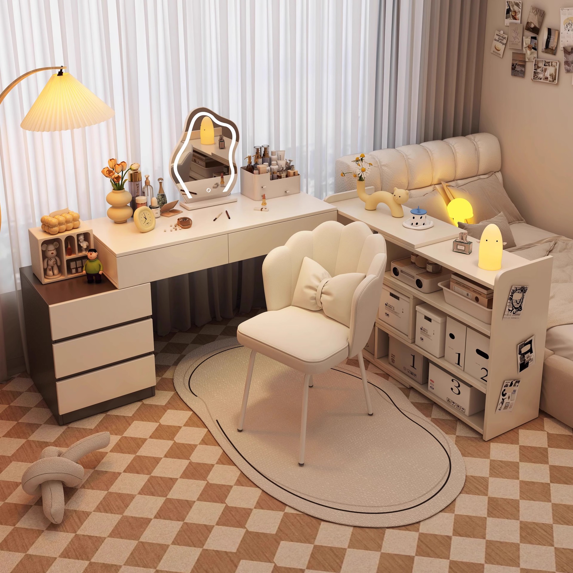 Comedor de tocador en un nuevo estilo de lujo ligero de alta sensación de dormitorio mesa de maquillaje pequeña mesa de red red esquina comedor de esquina