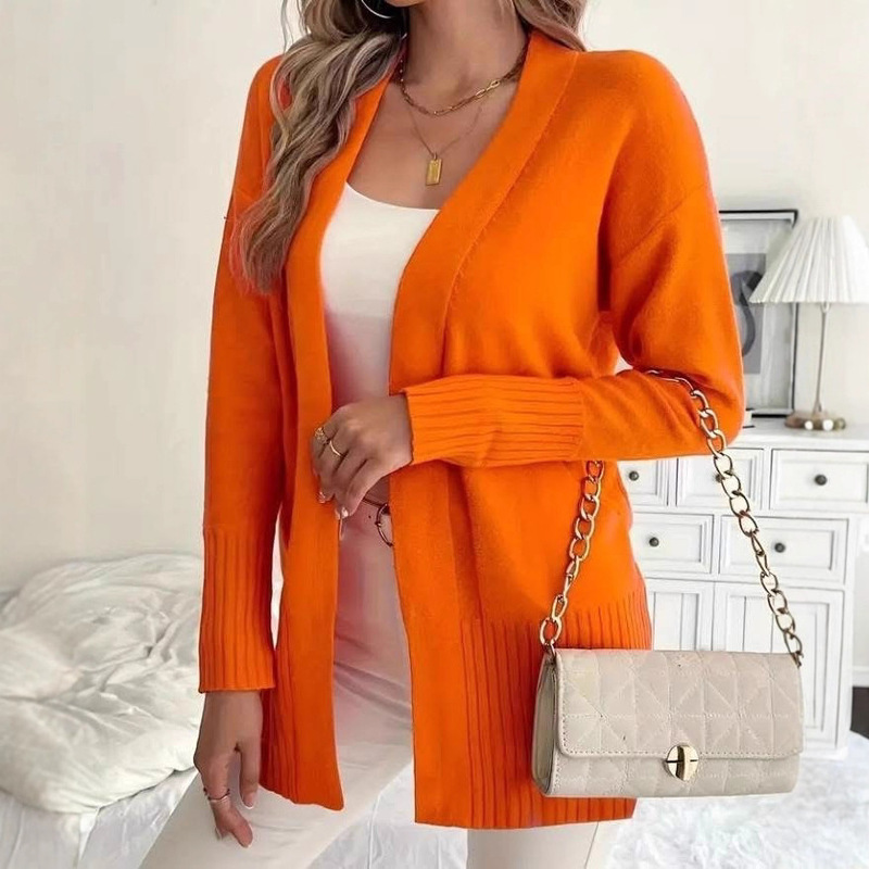 Women's Large Size Knit Cardigan for Foreign Trade and Cross-Border Sales, European and American Style, Casual and Simple, with Pockets, Shawl Sweater for Women