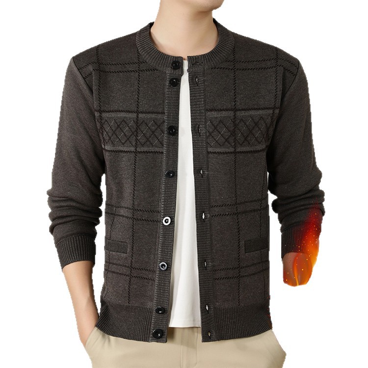 Otoño y invierno nuevo suéter de peluche chaqueta de hombre viejo camiseta de punto casual cardigan invierno cálido suéter de hombre