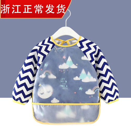 Children's smock waterproof long-sleeved reverse dressing baby eating clothes apron pure cotton children's smock baby bib protective clothing