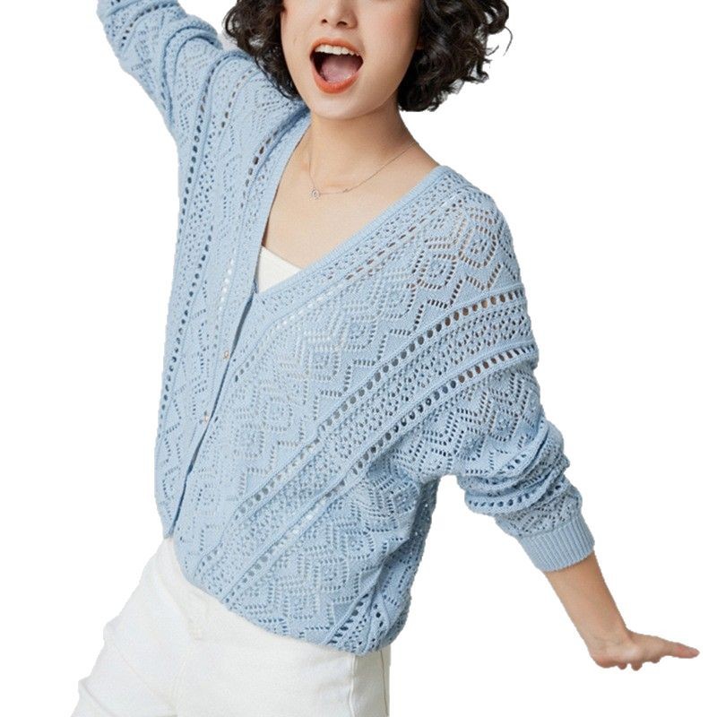 Lujo ligero francés bohemio perezoso chaqueta de viento V-collar gancho flor agujerado jersey cardigan aire acondicionado camisa mujer image 6