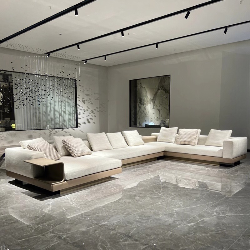 意式极简沙发大平层客厅棉麻布艺家具简约真皮贵妃转角组合大沙发