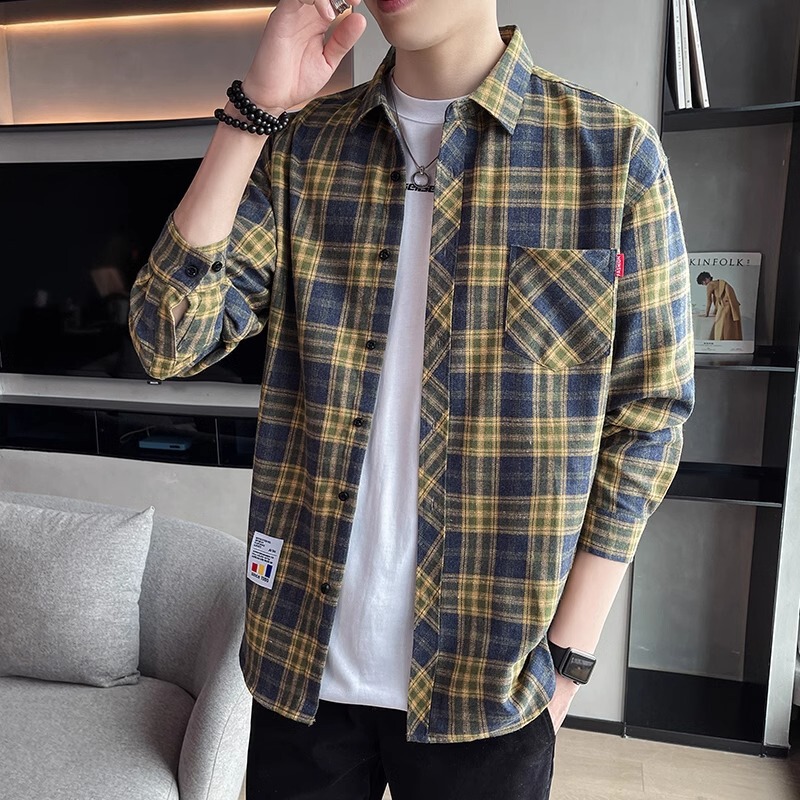 Plaid Shirt Boys Spring and Autum Long-Sleeved Tops for Boys and Teenagers Velvet Thickeneded Winter Outwear Casual Shirt