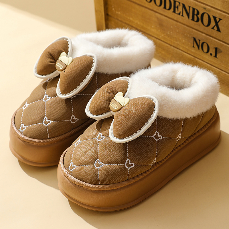 thumbnail image 1 of Zapatillas de algodón de invierno para mujer con lazos para parejas de otoño e invierno, uso doméstico en interiores, zapatillas de felpa de suela suave y gruesa para mujer, 1 of 5