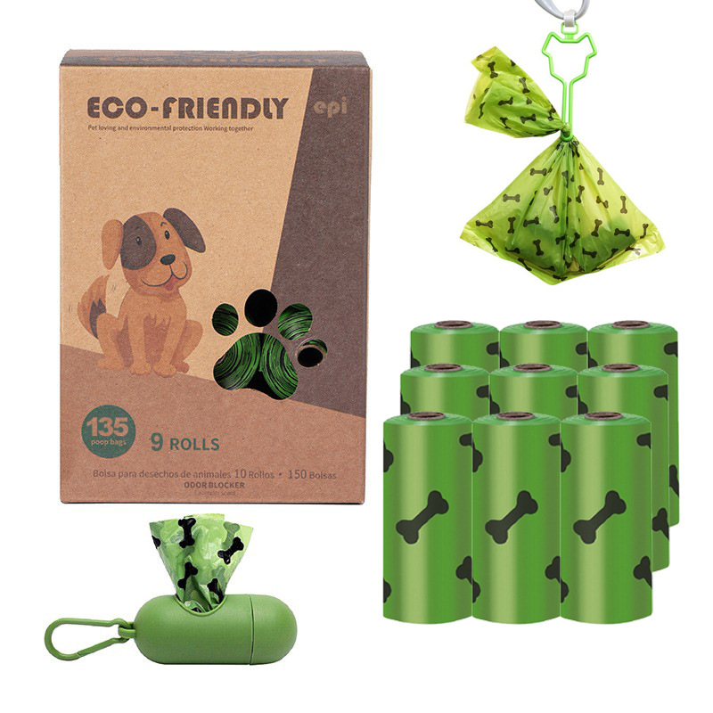 Suministro directo de fábrica de bolsas de caca degradables EPI, dispensador de bolsas de caca de salida, bolsas de caca en caja, bolsas de basura para mascotas