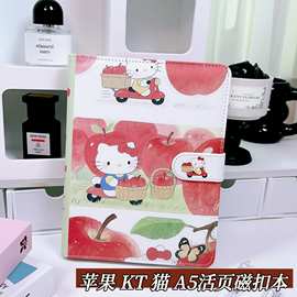 a5苹果kt猫磁扣活页本卡通pu 皮面6孔明星卡册保护套凯蒂猫彩页本