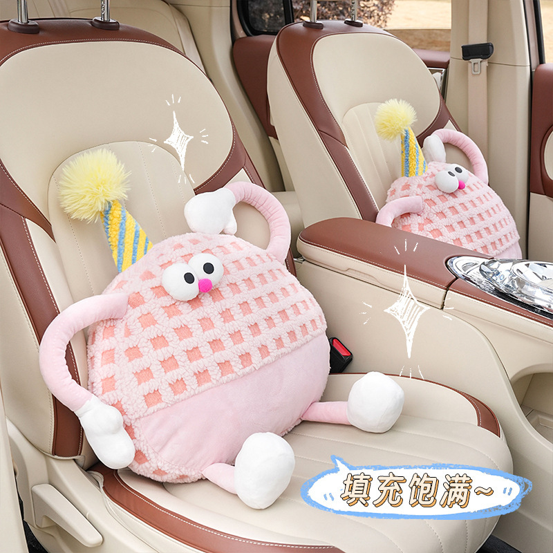 자동차 머리 받침 목 베개 귀여운 작은 괴물 자동차 베개 카시트 베개 쿠션 여성 운전자 허리 쿠션