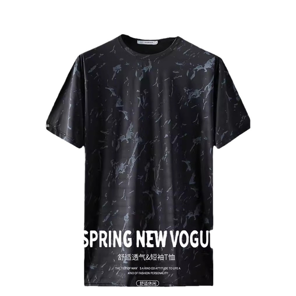 Traje de seda de hielo para hombre, conjunto de verano con estampado, camiseta de manga corta y pantalones cortos, deportivo, informal, talla grande, holgado, con cuello redondo.