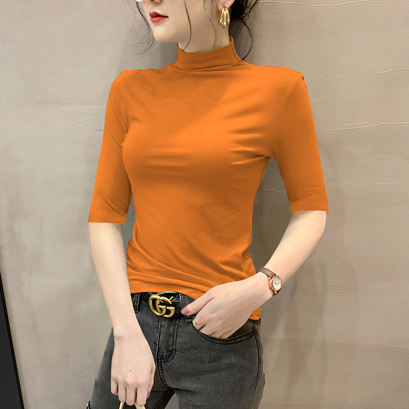 오렌지색 하프 터틀넥 7부소매