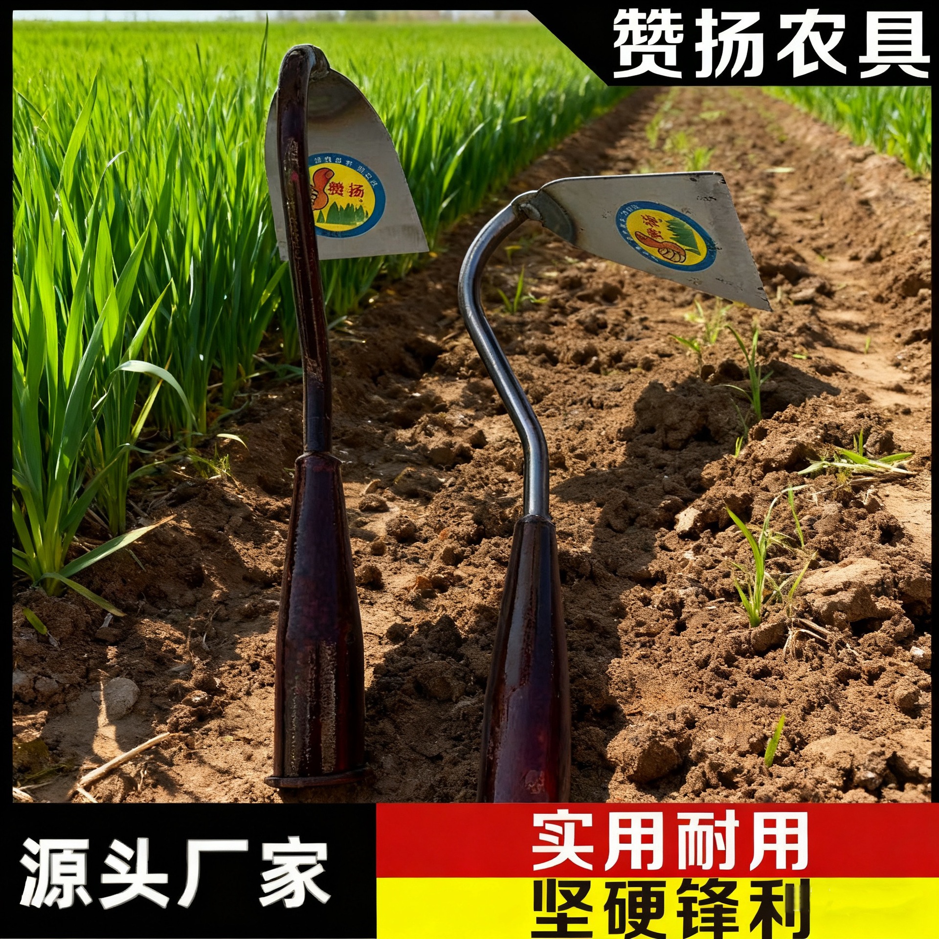 源头厂家彩把不绣钢农用挖地种菜家用开荒全钢木柄铲草松土锄头