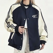 美式复古刺绣夹克休闲外套女秋2025新款宽松学院风撞色潮牌棒球服