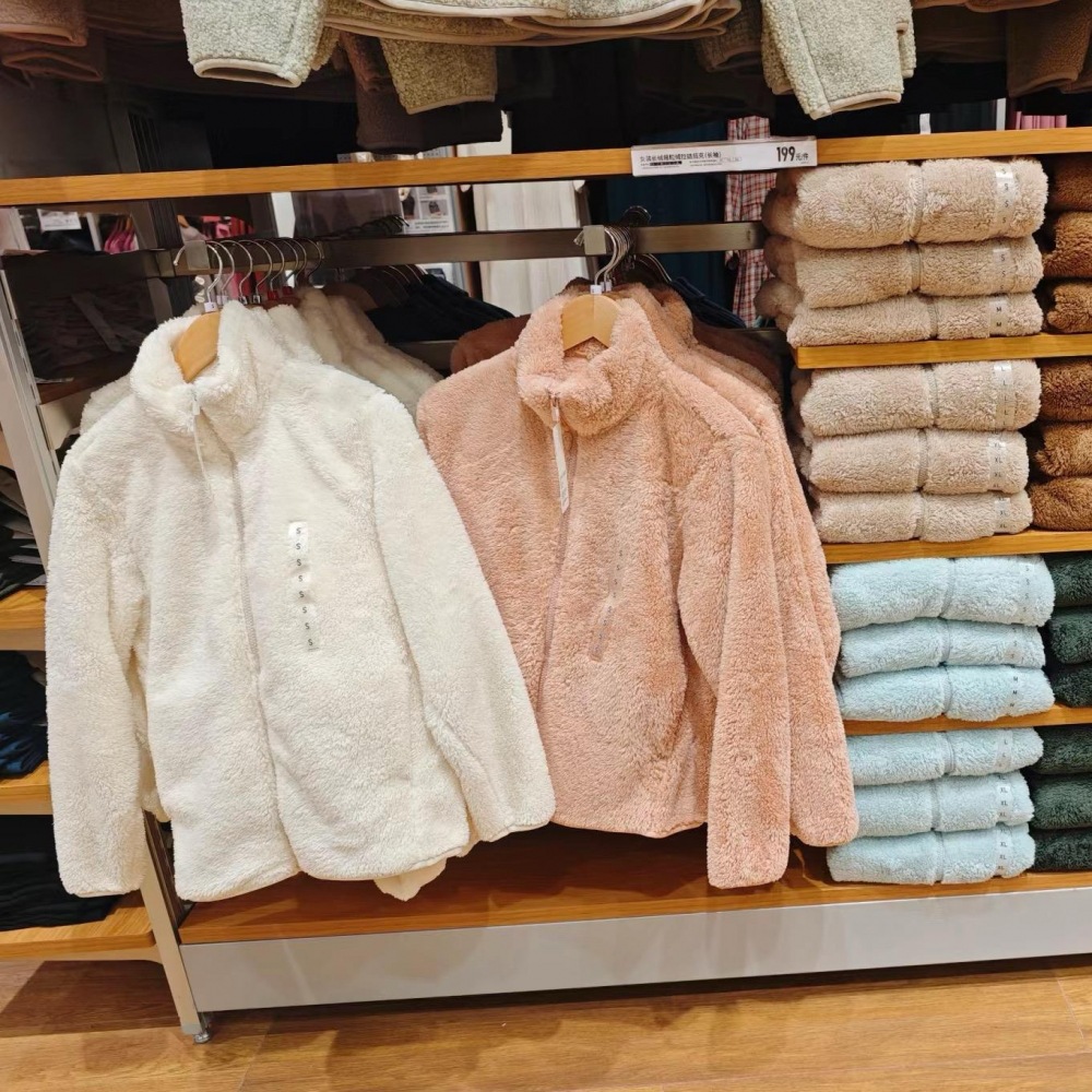 日单女装2024秋冬款长绒摇粒绒拉链长袖毛毛外套夹克开衫470137