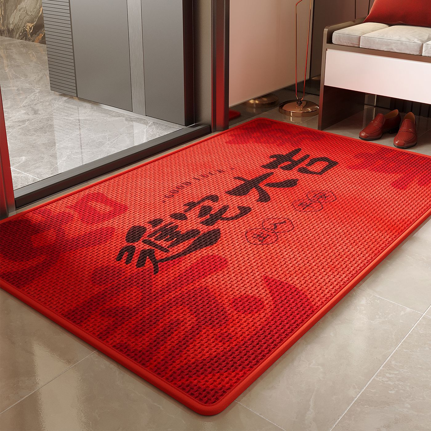 2026 nueva alfombra de puerta roja de alto nivel alfombra de puerta alfombra de pie sin lavado se puede personalizar alfombra de tejido
