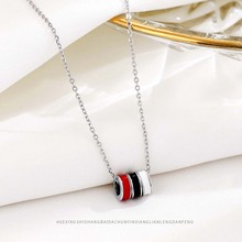 s925纯银黑白红三色圆环项链小众高级感饰品简约百搭圆圈锁骨链女