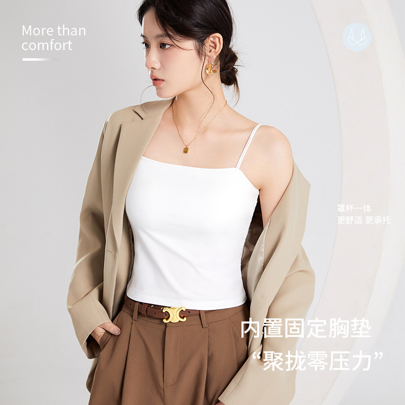 2025新款帶胸墊吊帶背心內搭打底文胸一體式修身美背內衣女夏外穿