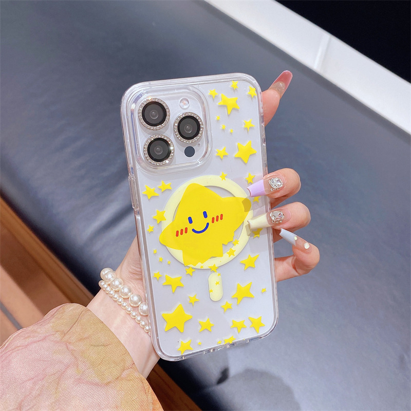 Verano pequeño fresco sonriente estrella para iPhone 16 funda para teléfono móvil 15ProMax simple 14/13 femenino 16Pro