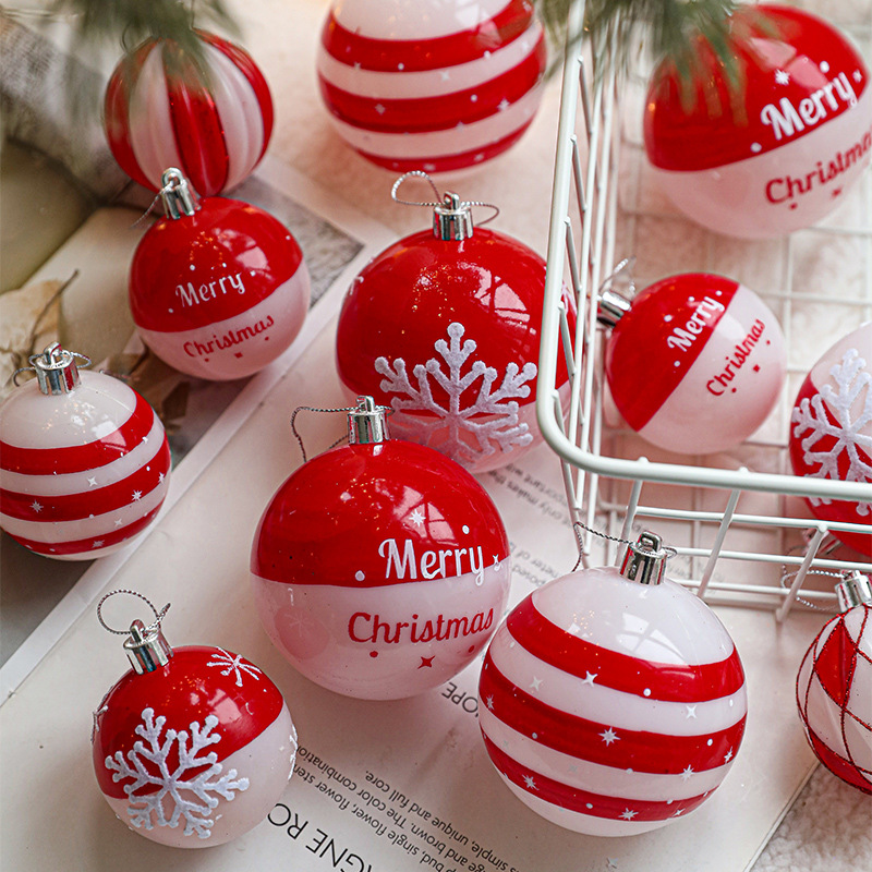 Set de bolas de Navidad de plástico rojo y blanco 6 bolas de jalea colgantes de árbol de Navidad colgantes de bolas de decoración en stock