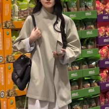 厂家直销中长款风衣女2025秋廓形卡其色气质小个子韩版一粒扣外套