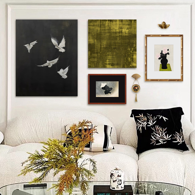 Modern Minimalist Living Room Art Decorative Painting Advanced Sense Gallery Wall Niche Japanese Style Painting Combination Midnight White Pigeon