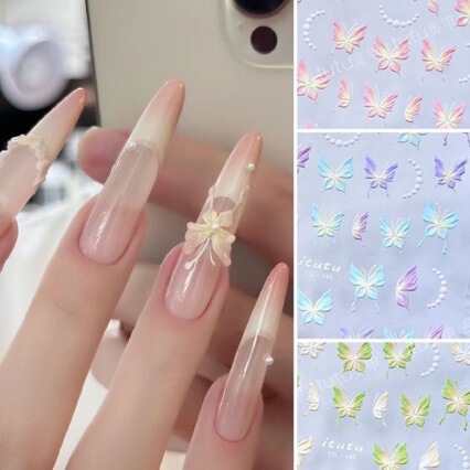 Trendy New Fairy Butterfly Flower Embossed Nail Stickers 5D Macaron Color Small Butterfly Pattern Nail Stickers Trendy New Fairy Butterfly Flower Embossed Nail Stickers 5D Macaron Color Small Butterfly Pattern Nail Stickers