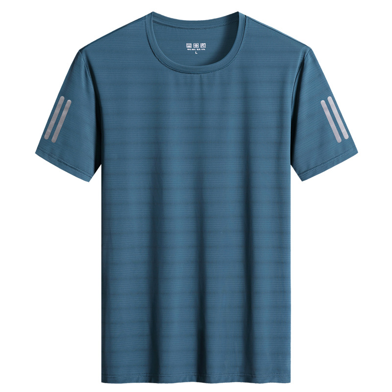 Nueva camiseta de secado rápido de seda de hielo para hombre verano deportes al aire libre manga corta paso redondo que absorbe el sudor transpirable talla grande ropa de secado rápido al por mayor