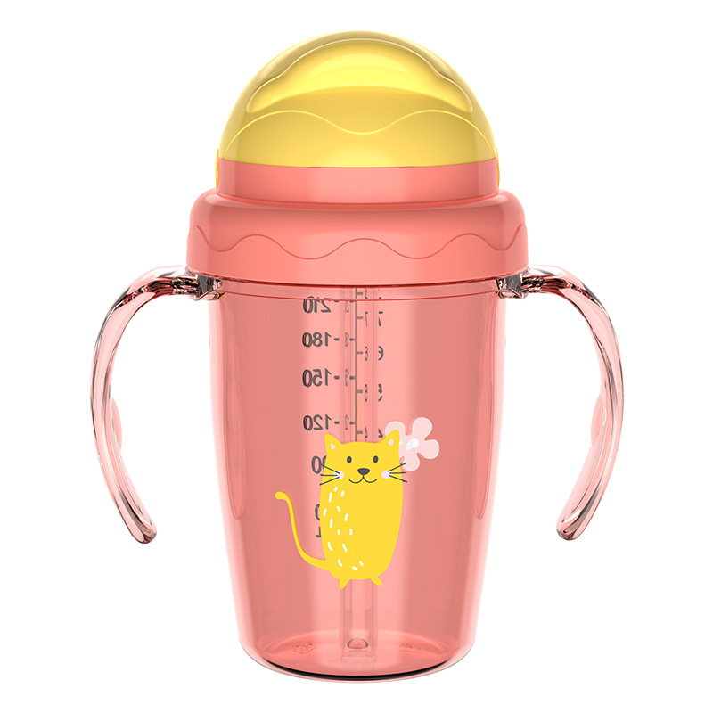 Taza de agua para bebés de dibujos animados, taza de bebés a prueba de fugas, taza de agua a prueba de fugas con mango, taza de bebida directa al por mayor