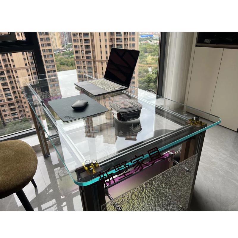 Tempered Glass Table Home Study Bedroom Desk Work Writing Desk Designer Creative Computer Desk Aluminum Profile