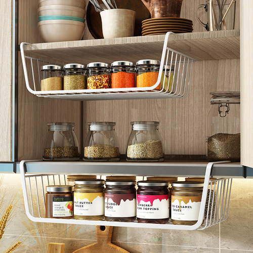 Manufacturer wholesale kitchen wall cabinet hanging basket storage shelf layered organizer wardrobe hanging storage rack medium size