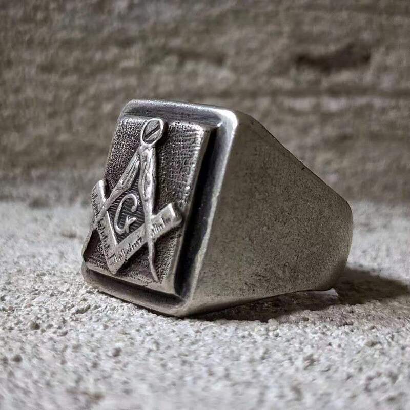 Thai Silver Ring Square Badge Marker Couple Jewelry Heavy Flower Inlay Men's European and American Retro Original Design