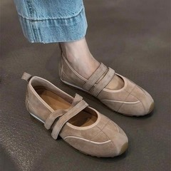 牛皮版~内增高休闲运动玛丽珍鞋女复古魔术贴浅口德训鞋芭蕾单鞋